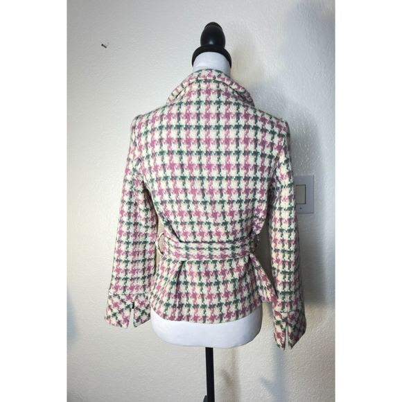 Margaret O'Leary Jacket S Pink Wool Tweed Belt Button Coat Coquette Herringbone - Picture 4 of 7
